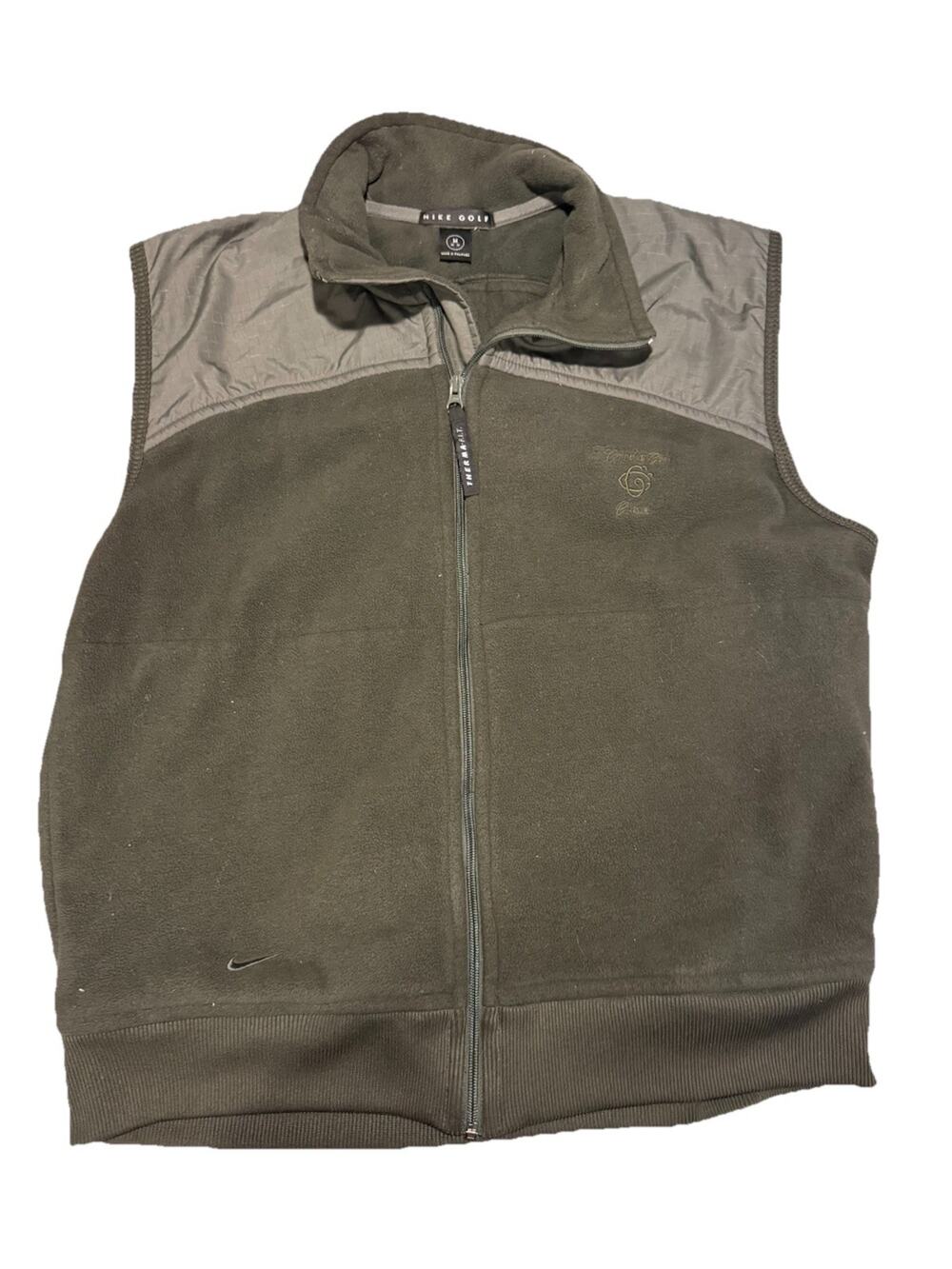 Nike Golf Vest Men's Medium Therma-Fit Olive Green Full Zip SALT LAKE CC Y2K